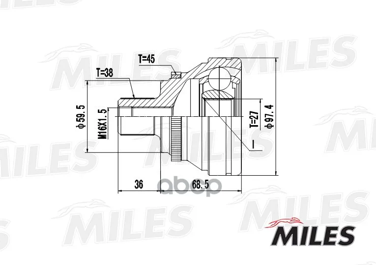 Шрус Audi 80/100/A6 I/V8 2.5tdi-4.2 88-00 Нар. Abs Miles Ga20008 Miles арт. GA20008