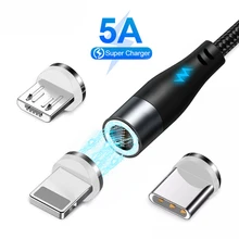 Magnetic Micro usb Type C Cable 5A Fast Charging For Redmi Note 10 Pro Oneplus 5 USBC Wire Cord For iPhone Xiaomi Huawei Charger