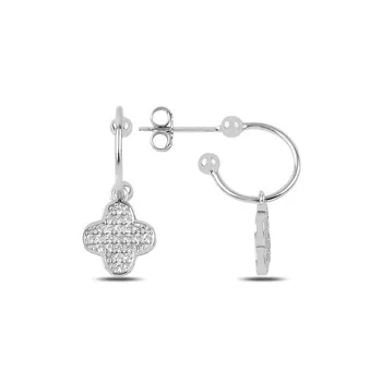 

Angemiel 925 Silver Zircon Gemstone Clover Dangle Hoop Earrings