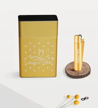 

Personalized Is Gold Metal Cigarette case and Clipper Lighter Set-4