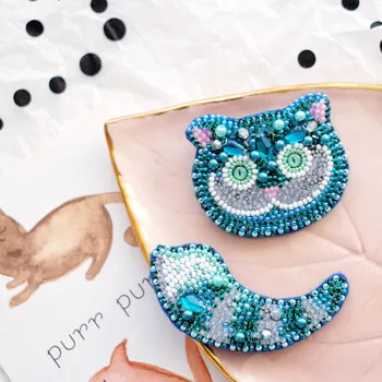 

Ad-055 set for embroidery with beads decoration on natures. Artistic canvas 'Cheshire cot' 7,5*9,0 cm