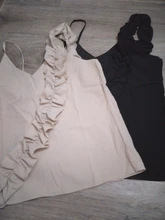Blusa informal sin mangas con tirantes finos para verano, camisa Sexy con escote en V y volantes para mujer, Espalda descubierta, para oficina
