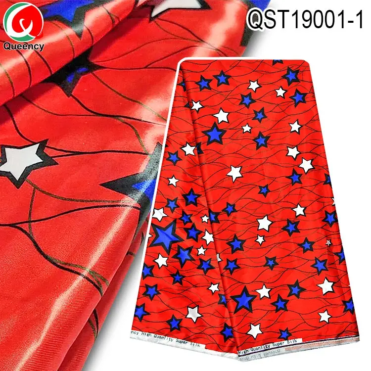 QST19001 Горячая-атласная шёлковая ткань Африка Звезда дизайн супер шелк материал 5 ярдов Красный цвет