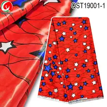 QST19001 Горячая-атласная шёлковая ткань Африка Звезда дизайн супер шелк материал 5 ярдов Красный цвет