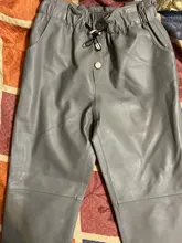 Pants Leather Trousers White Genuine-Leather Black Women Streetwear Patent