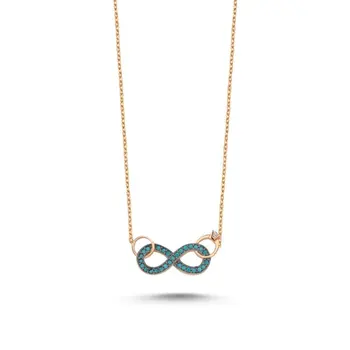 

Angemiel 925 Silver Nano Turquoise Cubic Zirconia Infinity & Engagement Necklace-Rose Gold Plated
