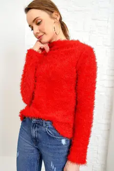 

Trend Alacati Style Women Red Sheer Neckline Mealy Bluz ALC-016-150-SX