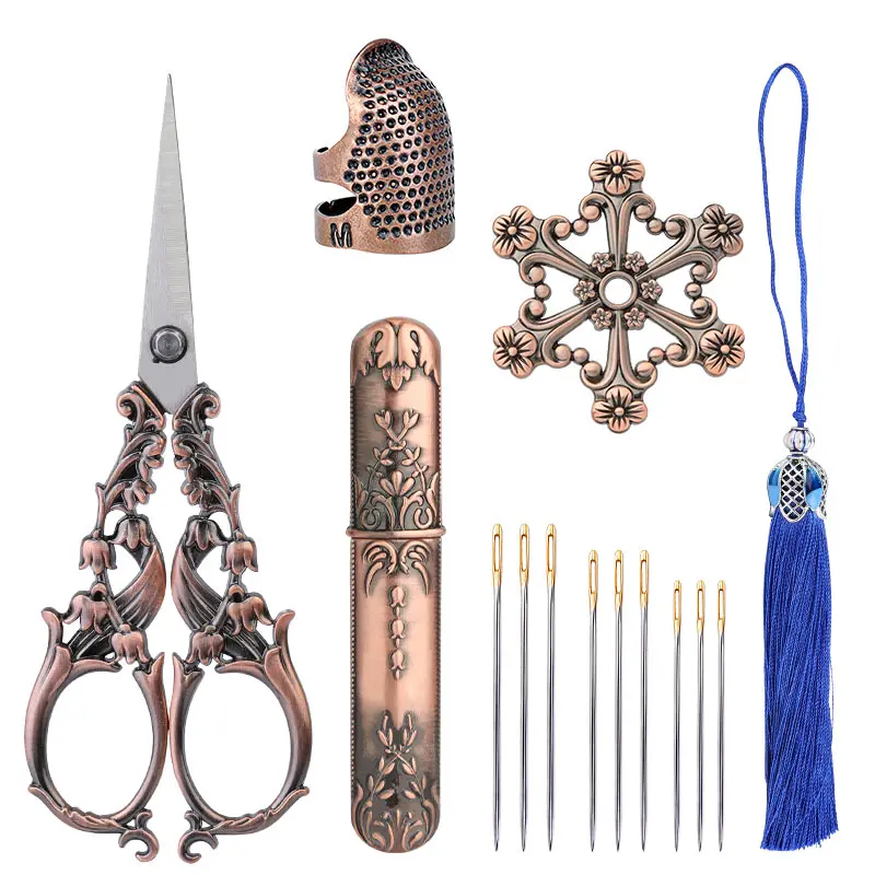 Sewing Scissors Tailor Scissors Sewing Supplies SHWAKK Embroidery Tailor Scissors Kits Vintage Scissors European Style Sewing Needlework Thread with Thimble