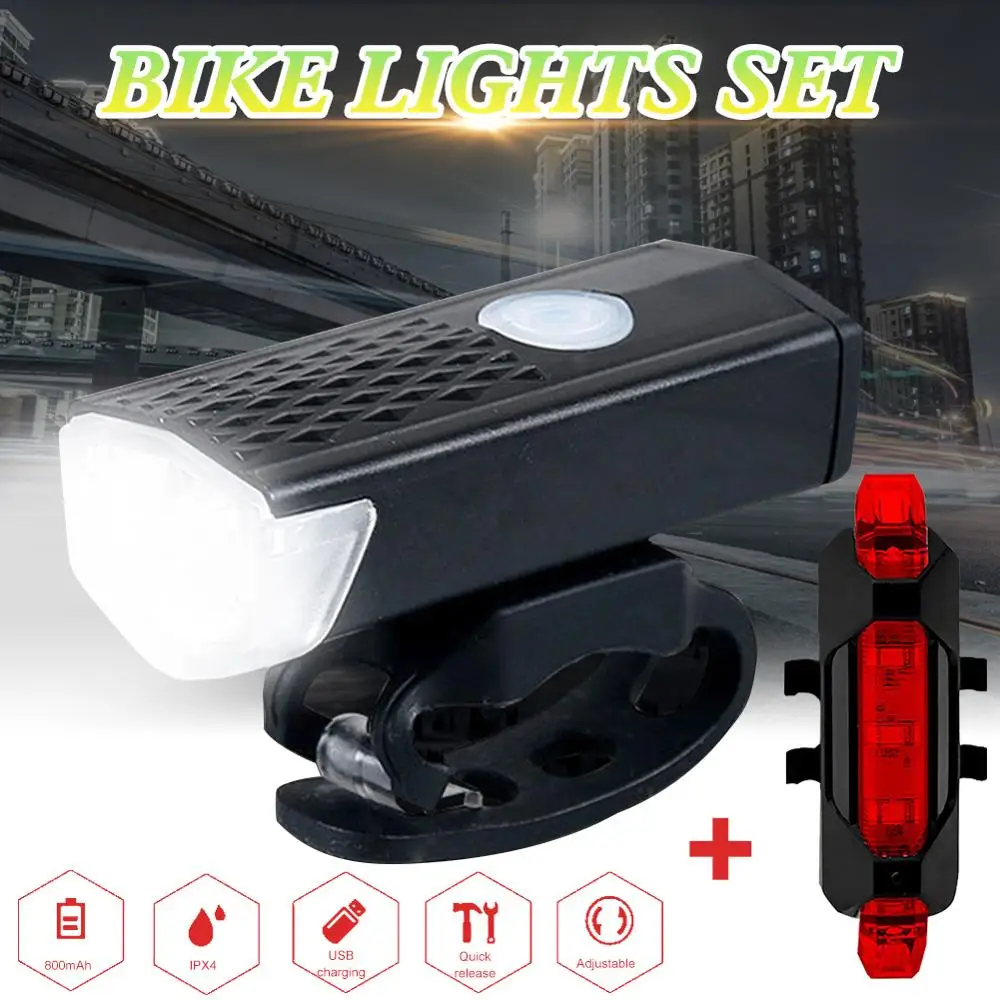 

Bicycle Light USB LED Rechargeable Set Mountain Cycle Front and Back 3 Lighting Modes Headlights and Taillights