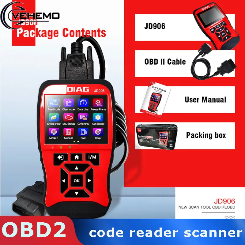 Vehemo OBD2 сканер ядро анализатор Creader двигатель JD906 JDiag OBD ластик код автомобильный инструмент сканирования автомобиля неисправности диагностический