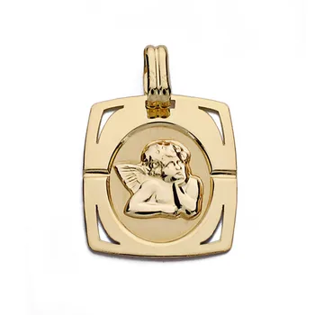 

Medal 9k gold pendant 20mm. Little Angel rectangular shape corners puffs