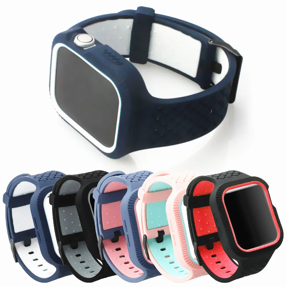 Чехол и ремешок для Apple watch band 44 мм/40 мм встроенный Плетеный силиконовый браслет