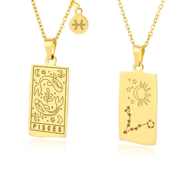 Vintage Zodiac Necklace For Women Gold Stainless Steel Constellation Aquarius Pisces Leo Chain Choker Necklace Goth Jewelry Gift Pisces