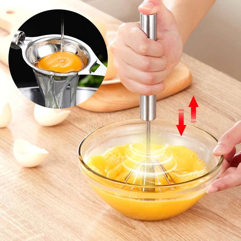 Hand Pressure Semi automatic Egg Beater Stainless Steel Kitchen
