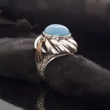 

925 Sterling New Grand Vizier Case Blue Agate Stone Silver Ring Fashion Turkish Premium Quality Handmade Jawelery