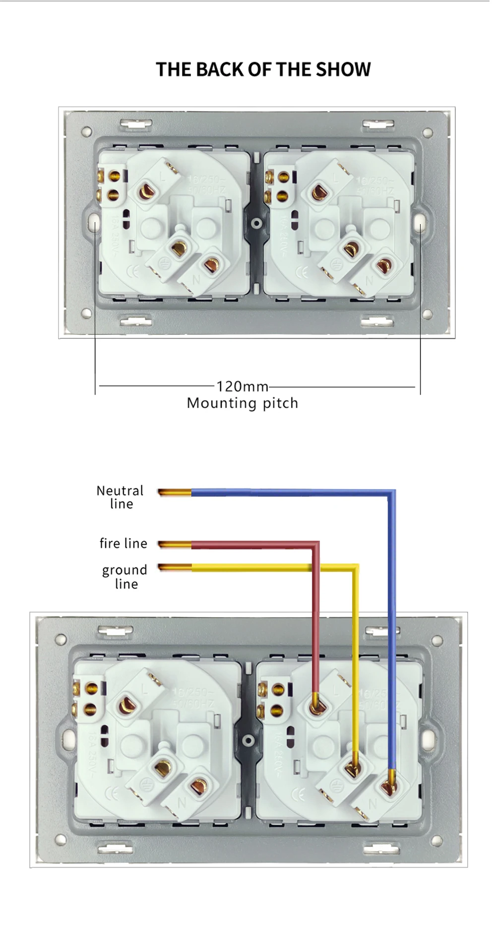 Description Picture 5 of itemEIOMR EU Standard Wall Socket 146*86mm Ground 16A 220V with Small Push Button Switch PC/Glass/Stainless Steel Panel Power Socket