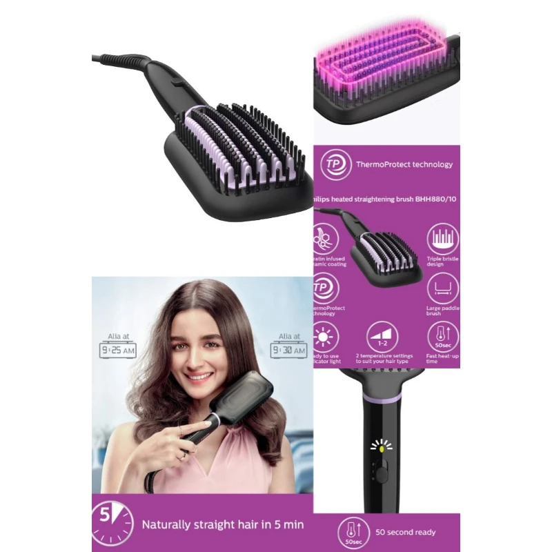 Philips Bhh880 Profissional Hot Combs Anti-scalding Hair Straightener Brush  With Keratin Infused Bristles Hair Curler For Women - Electric Hair Brushes  - AliExpress