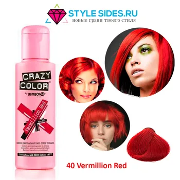 

Crazy color hair dye, crazy color 40 Vermillion Red (scarlet red) 100 ml.