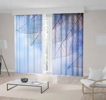 

Curtain Skeleton Leaves on Blured Sky Background Closeup Delicate Natural Art Decorating Photo Printed Blue gray