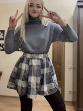 Sweater Skirt-Set Matching-Set Merry-Pretty Plaid 2pieces-Outfits Blue Spring Pleasted