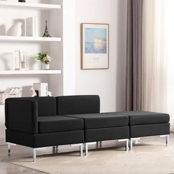 

3 PCs black fabric sofa Set sofa