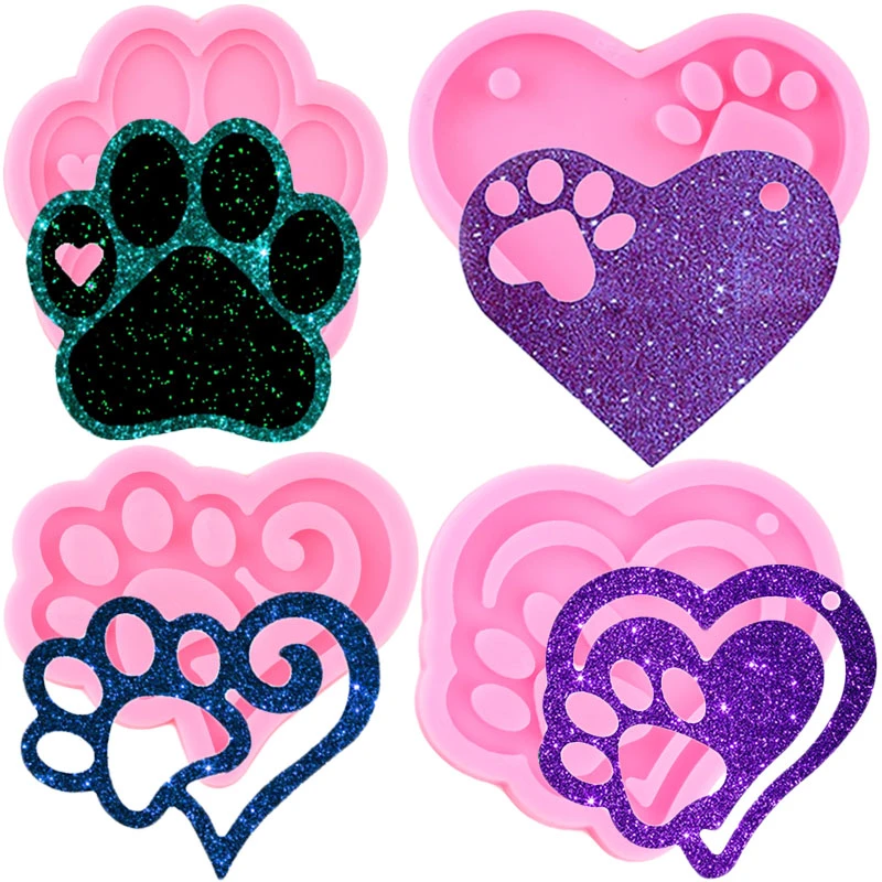 Keychain Silicone Resin Molds Heart Bear Dog Paw Candy Fondant Mold US