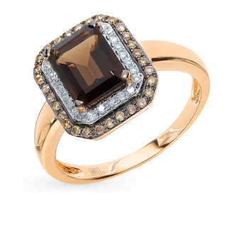 

Gold ring with раухтопазом and diamonds sunlight sample 585