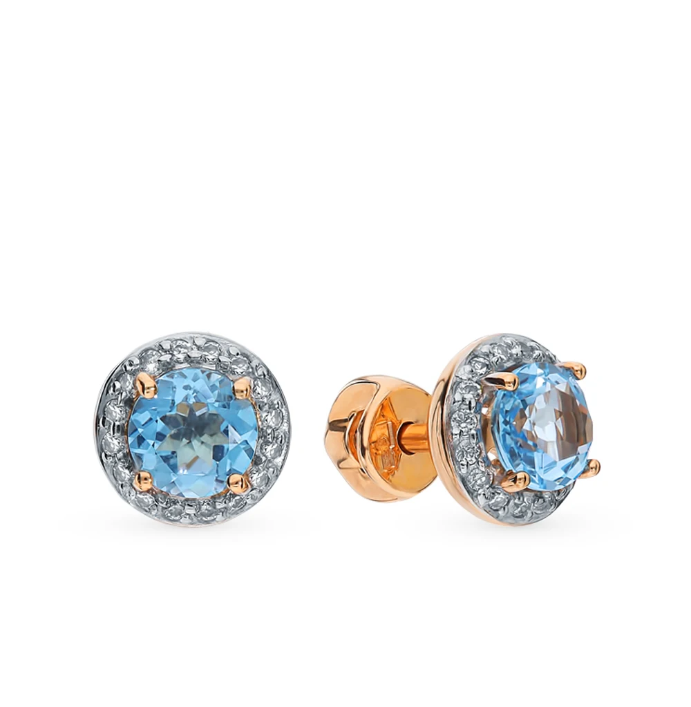 Gold earrings with Topaz and cubic zirconia 725296 SUNLIGHT test 585 | Украшения и аксессуары