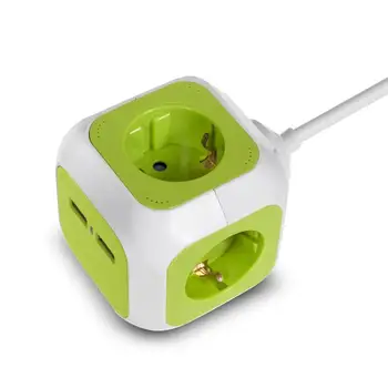 

Green Blue MagicCube 4-Way Socket Cube with 2 USB Ports EU Plug Charger Multiple Socket with Child Protection 1.4 m, (GB118G)