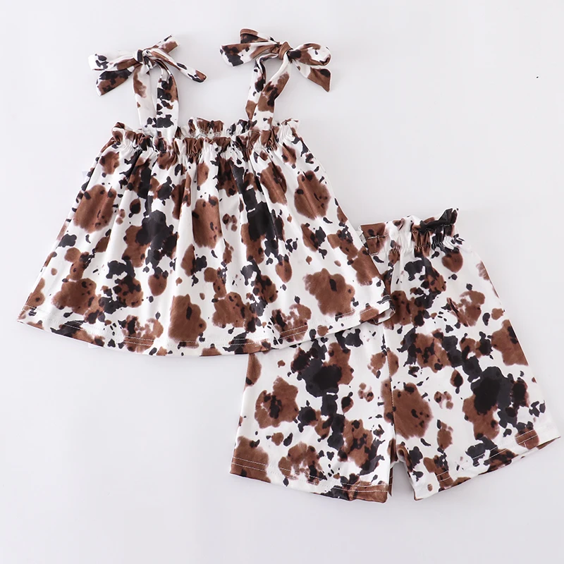 Girlymax Summer Baby Girls Children Clothes Shorts Set Leopard Cow Floral Outfits Ruffles Boutique Kids Clothing baby suit