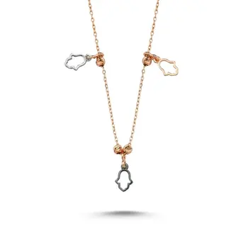 

Angemiel 925 Silver Fatma Master Hand Decorated Sterling Dangle Necklace-Rose Gold Plated