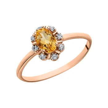 

Gold ring with cubic zirconia and citrine sunlight sample 585 test