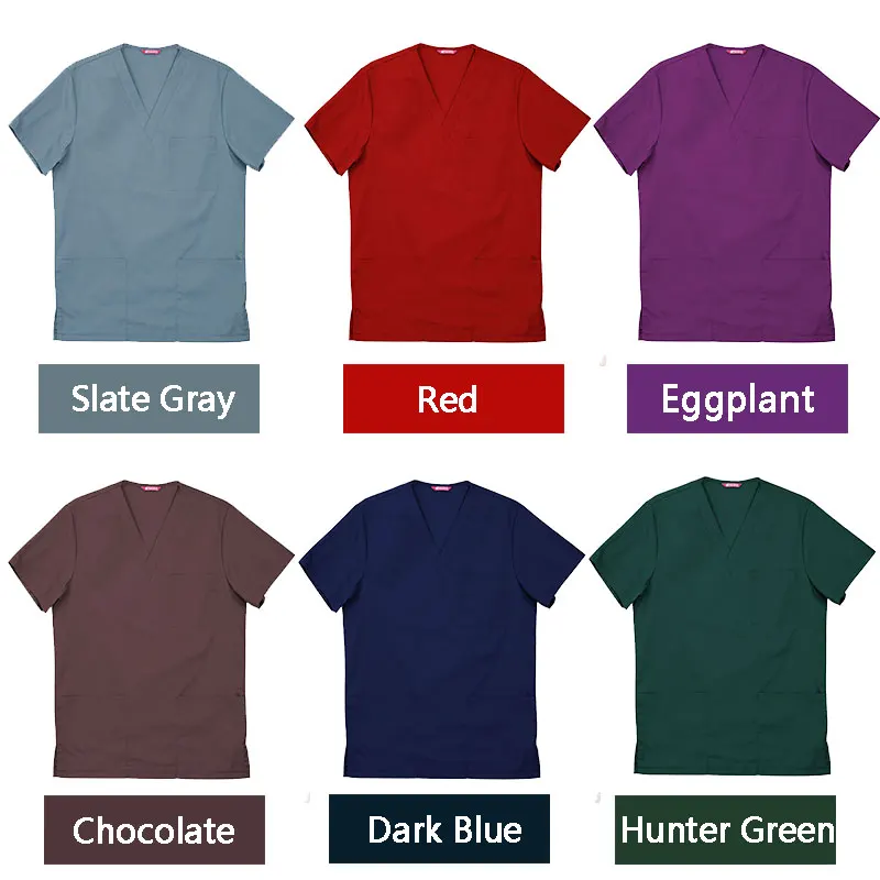Men's Embroidered Scrub Top Nursing Uniform Blouse Short Sleeve V-Neck Working Top with Pockets Personalized with your Text
