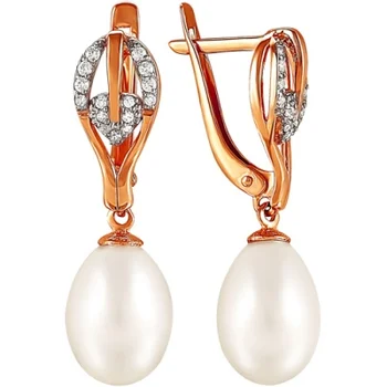

Примаэксклюзив earrings with pearls and cubic zirconia in red gold