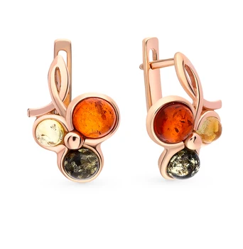 

Silver earrings with amber sunlight sample 925