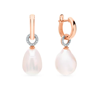 

Gold earrings with cubic zirconia and pearls imitation sunlight sample 585