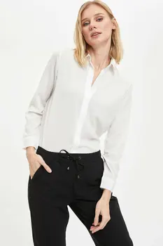 

DeFacto Woman Long Sleeve Shirt Womem's White Shirts Women Spring Shirt OL Office Lady Shirts-M9854AZ20SP