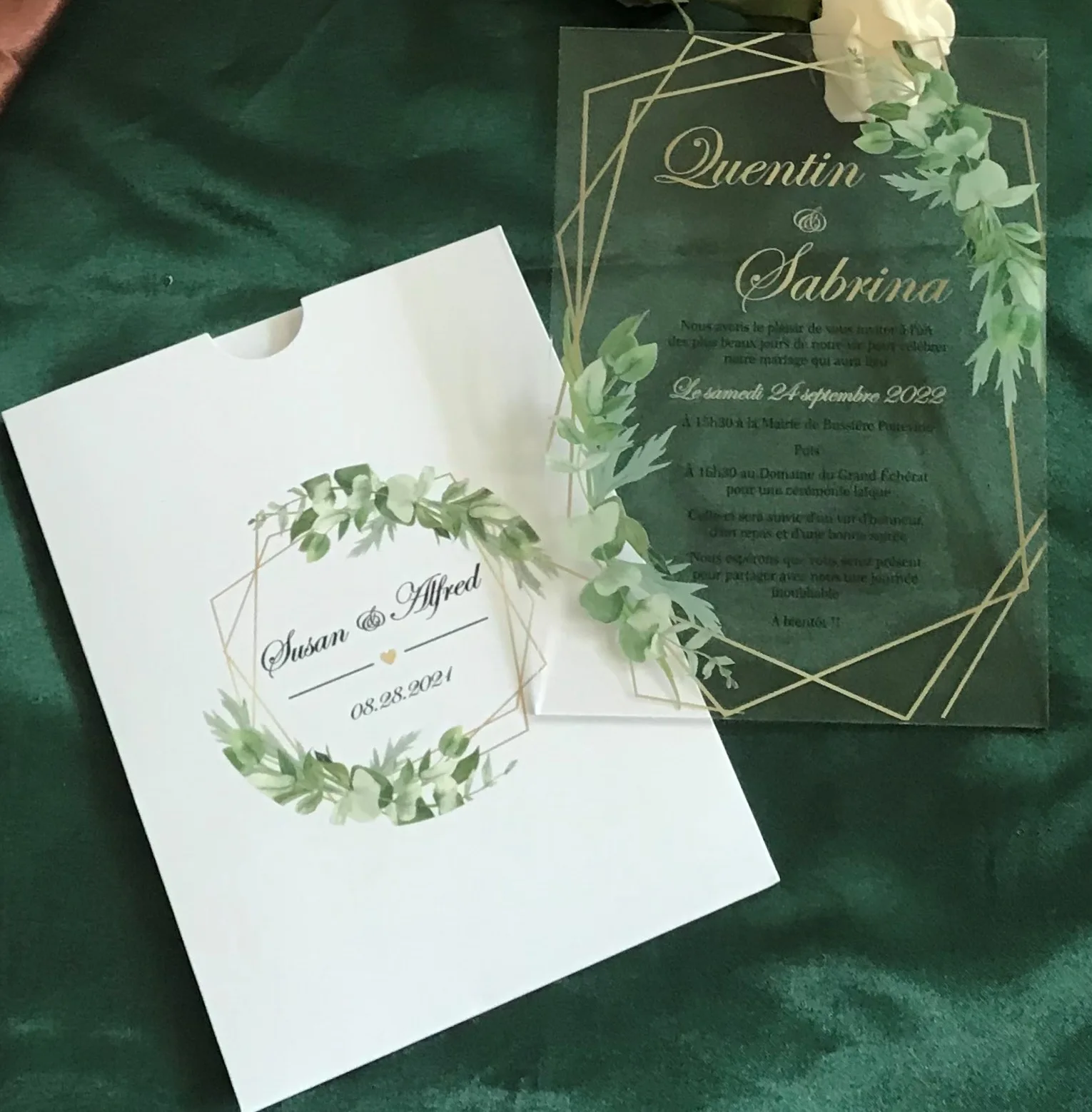 Special Gift Custom 10pcs Acrylic Wedding Invitation,Green Leaf Acrylic  Menu,Sweet Birthday Invitations,Party Favor Decorations