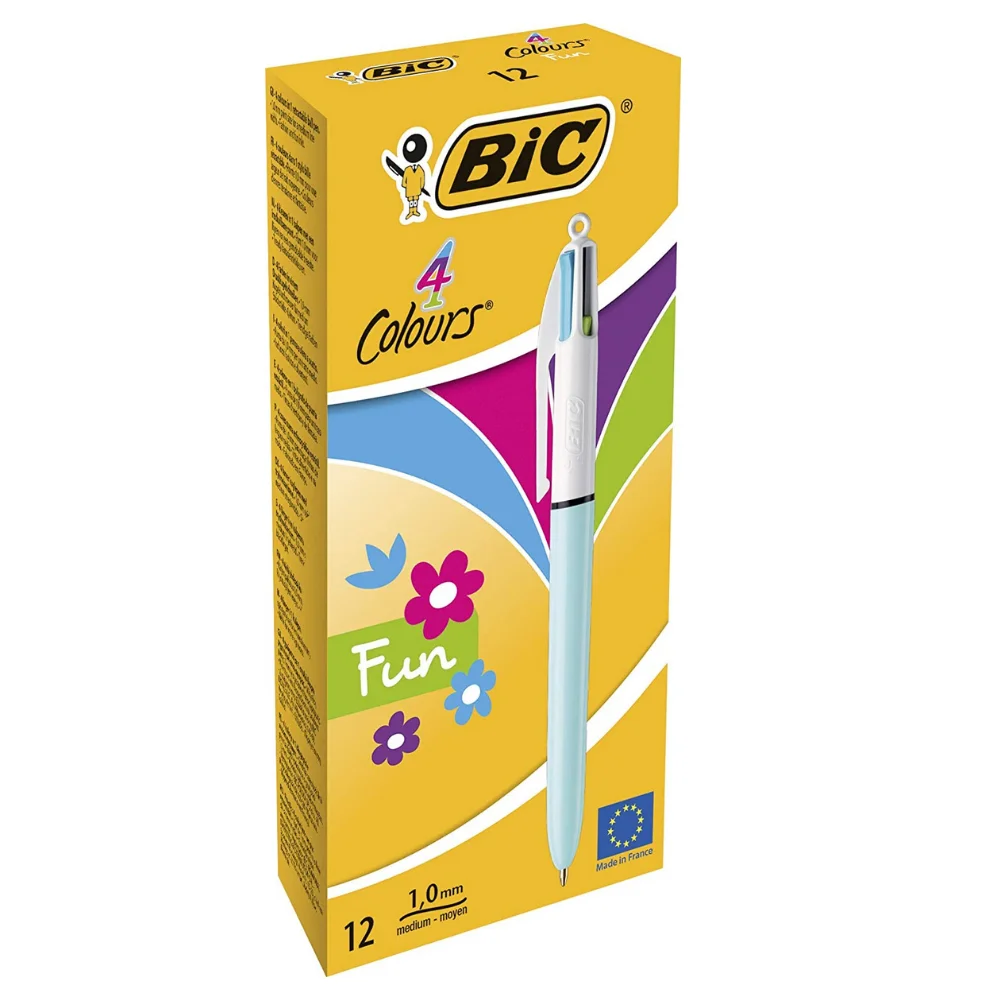 

BIC 4 Colours Fun Ballpoint Pen Medium Point (1.0 mm) - Light Blue Pastel Barrel Pink, Purple,Turquoise and Lime Green, Supplies