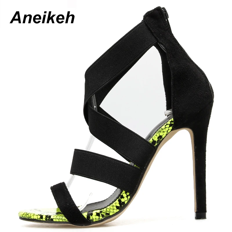 Aneikeh/; сандалии-гладиаторы; модная обувь; женские босоножки; Туфли-лодочки на высоком тонком каблуке с открытым носком и ремешком на щиколотке с эластичными лентами