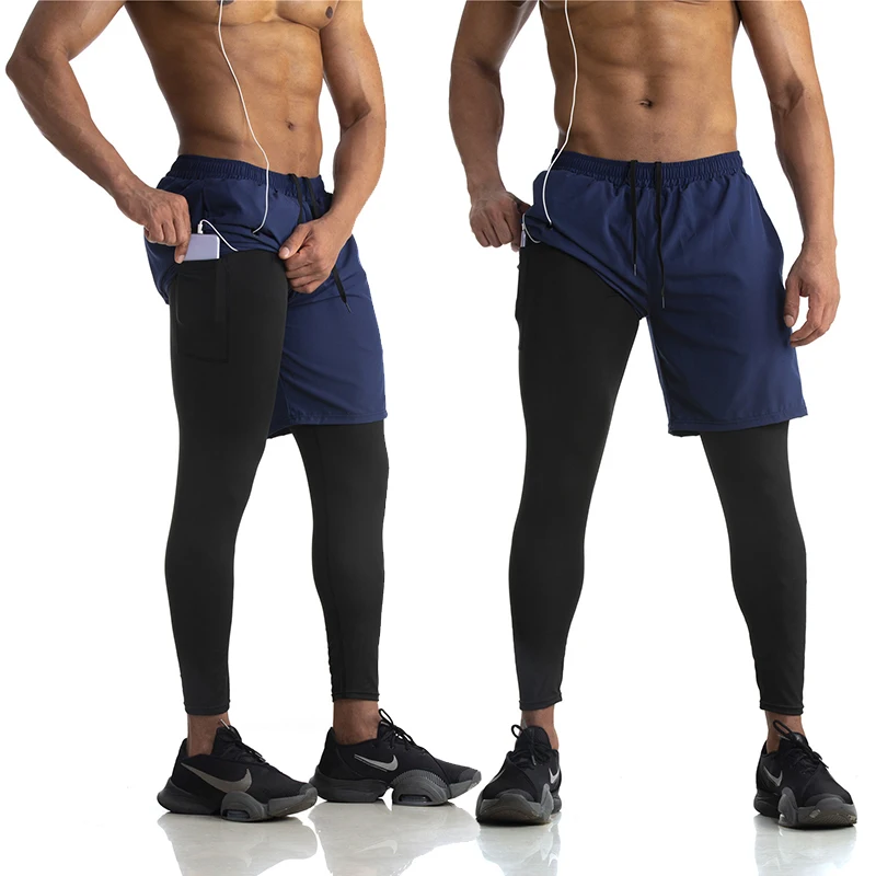 

Men's 2 in 1 Running Shorts Gym Workout Quick Dry Men's Shorts With Compression Linner with Phone Pocket Men Running Leggins