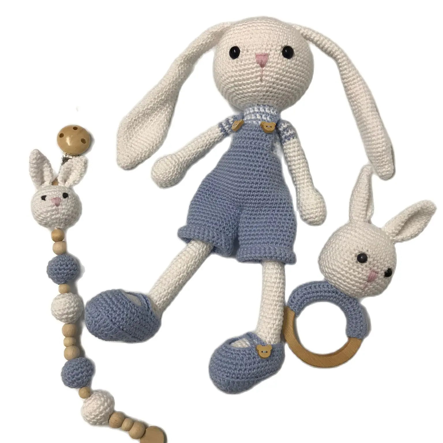 

Baby Child Toy Triple Set Rabbit Rattle Pacifier Holder Blue Pink White Sleeping Playmate Cute Fun Yatıştırıcı