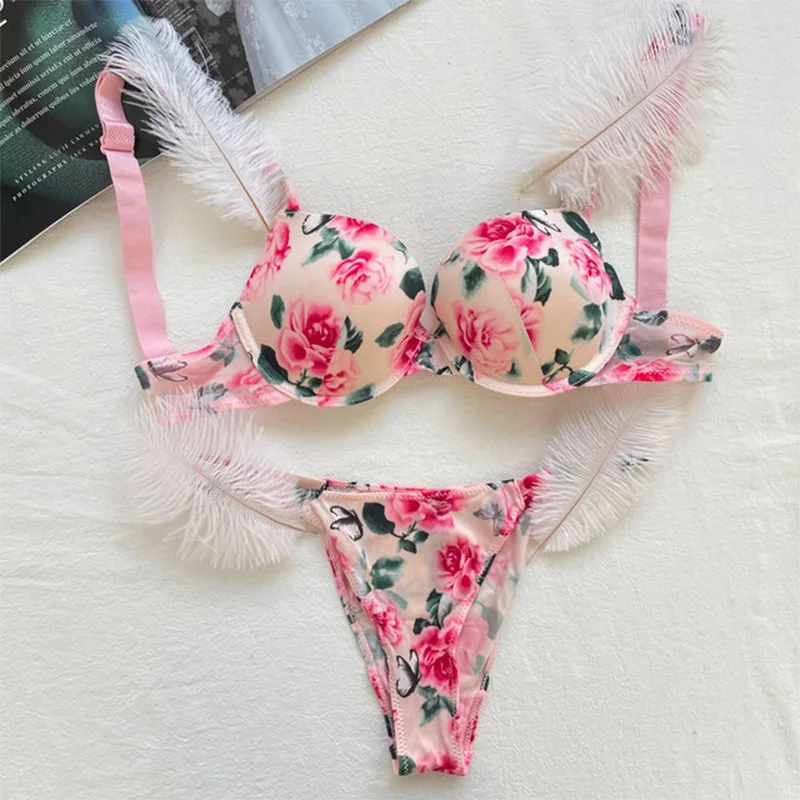 Victoria's Secret Women Sexy Rhinestones Comfortable Lingerie Femme Push Up Underclothes Bra And Panties 2 Piece Set Underwear