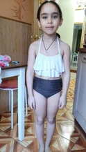 Bañador de 5 a 14 años para niña, traje de baño para niña con estampado de hojas, Bikini de chica adolescente, traje de baño con Top de cuello Halter para niña Falbala