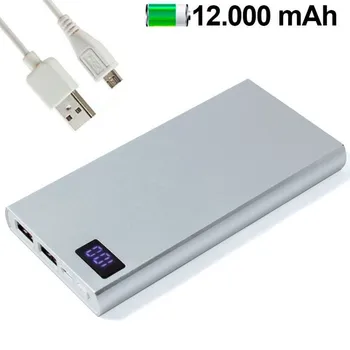 

Bateria Externa Universal Power Bank 12.000 mAh Metal Plata