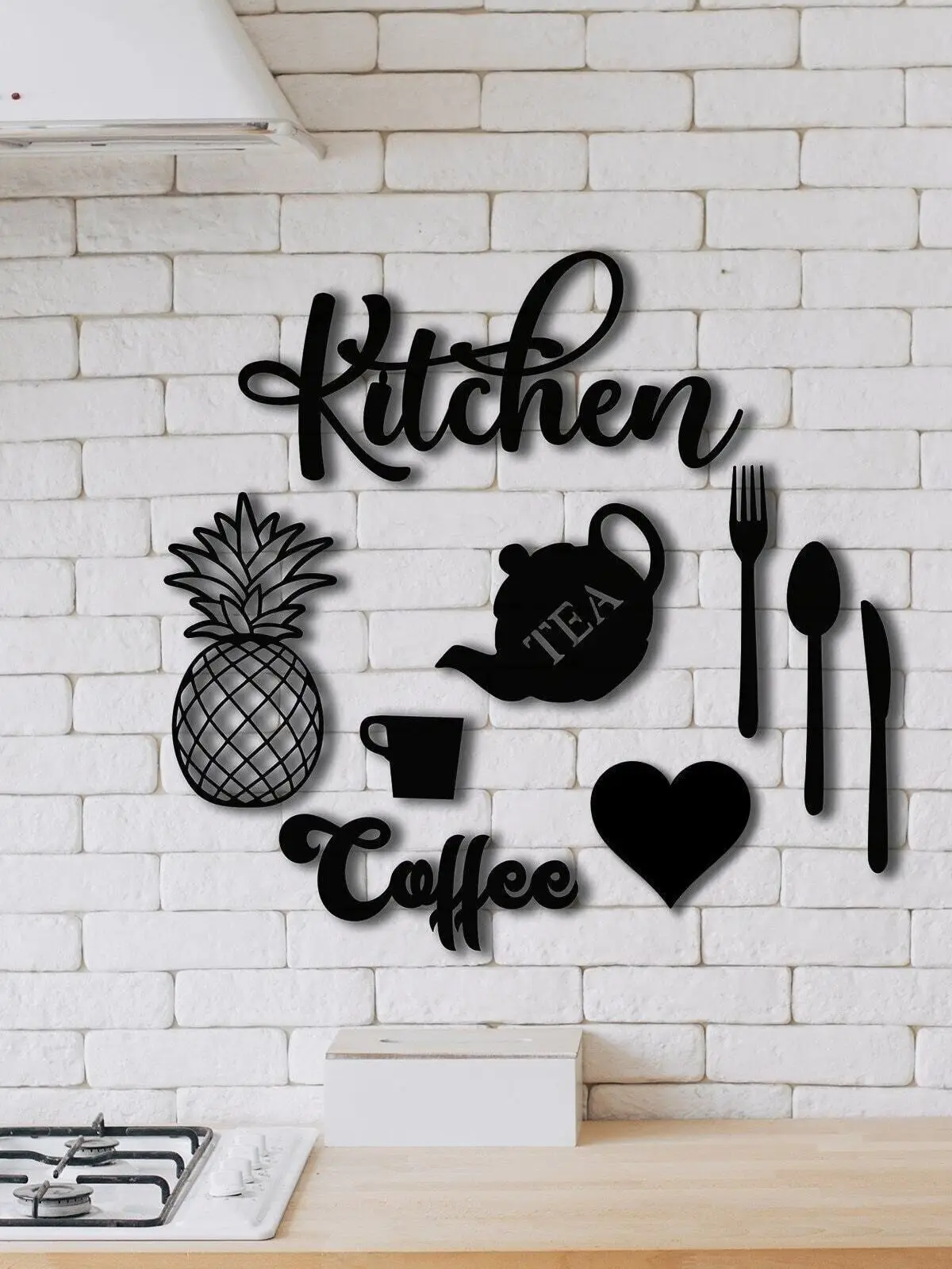 

Home Decor Kitchen Concept Wall Stickers MDF Light Sticker Fork Spoon Mug Coffee 9 Pack Teapot