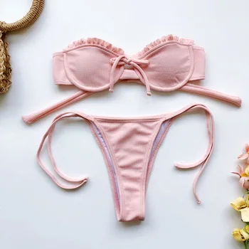 

Cross-border new swimwear 2020 European and American explosive models wrapped chest bikini independent stand pit strip swimsuit