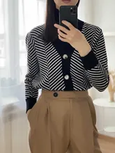 GIGOGOU solo Breasted V cuello mujeres botón árbol de Navidad negro suéter de punto Cardigan suelto de Jersey chaqueta abrigo