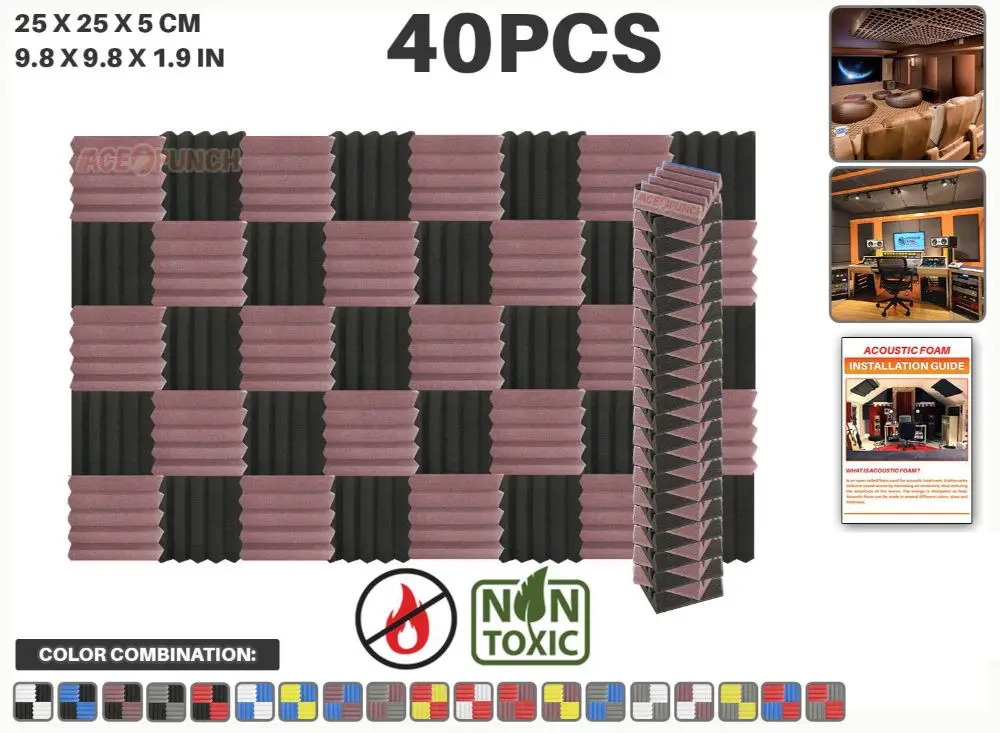 Black and Purple Arrowzoom 40 шт Упаковка цветная комбинация 9," x 9,8" x 1," клиновая плитка студия Звукопоглощающая Панель акустическая обработка пены - Цвет: Black and Purple
