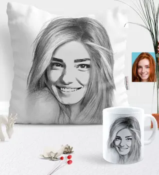 

Mother's Day Special Abstract Charcoal Illustrative Pillow and Mug Set-14